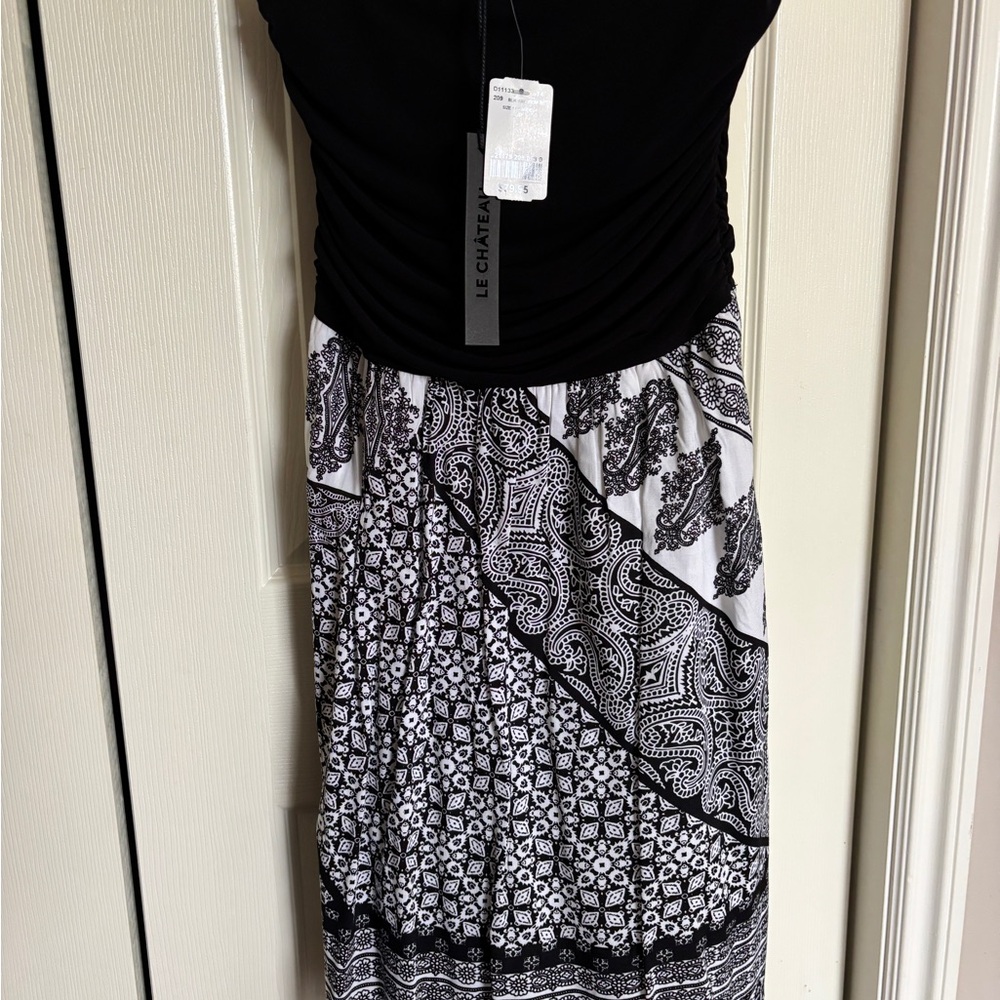 Strapless Le Chateau Black and White Patterned Dress